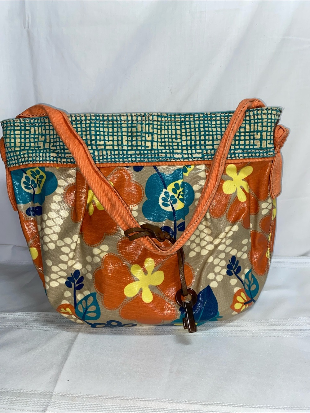 Vintage Fossil Orange Floral Shoulder Bag